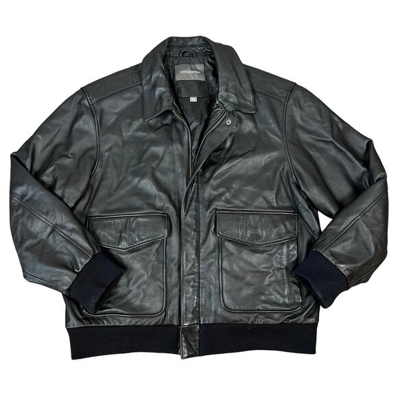 Croft and Barrow Genuine Black Leather Collared Full-Zip Bomber Jacket (Sz L)